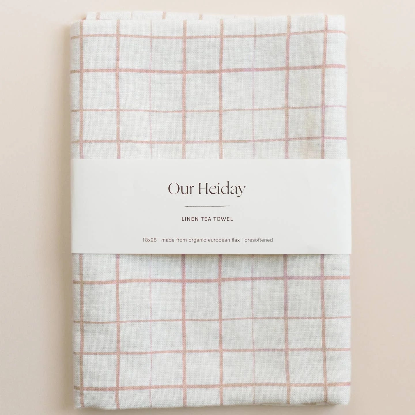 Loose Grid Pink Sand Linen Tea Towel