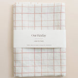 Loose Grid Pink Sand Linen Tea Towel