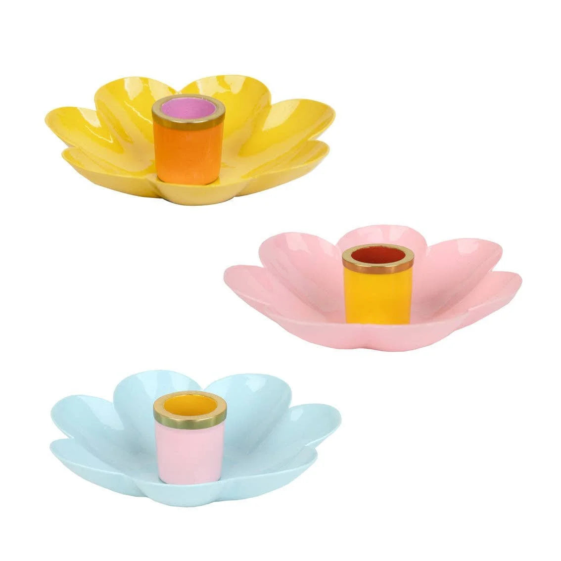 Colored Enamel Flower Shaped Candle Holders