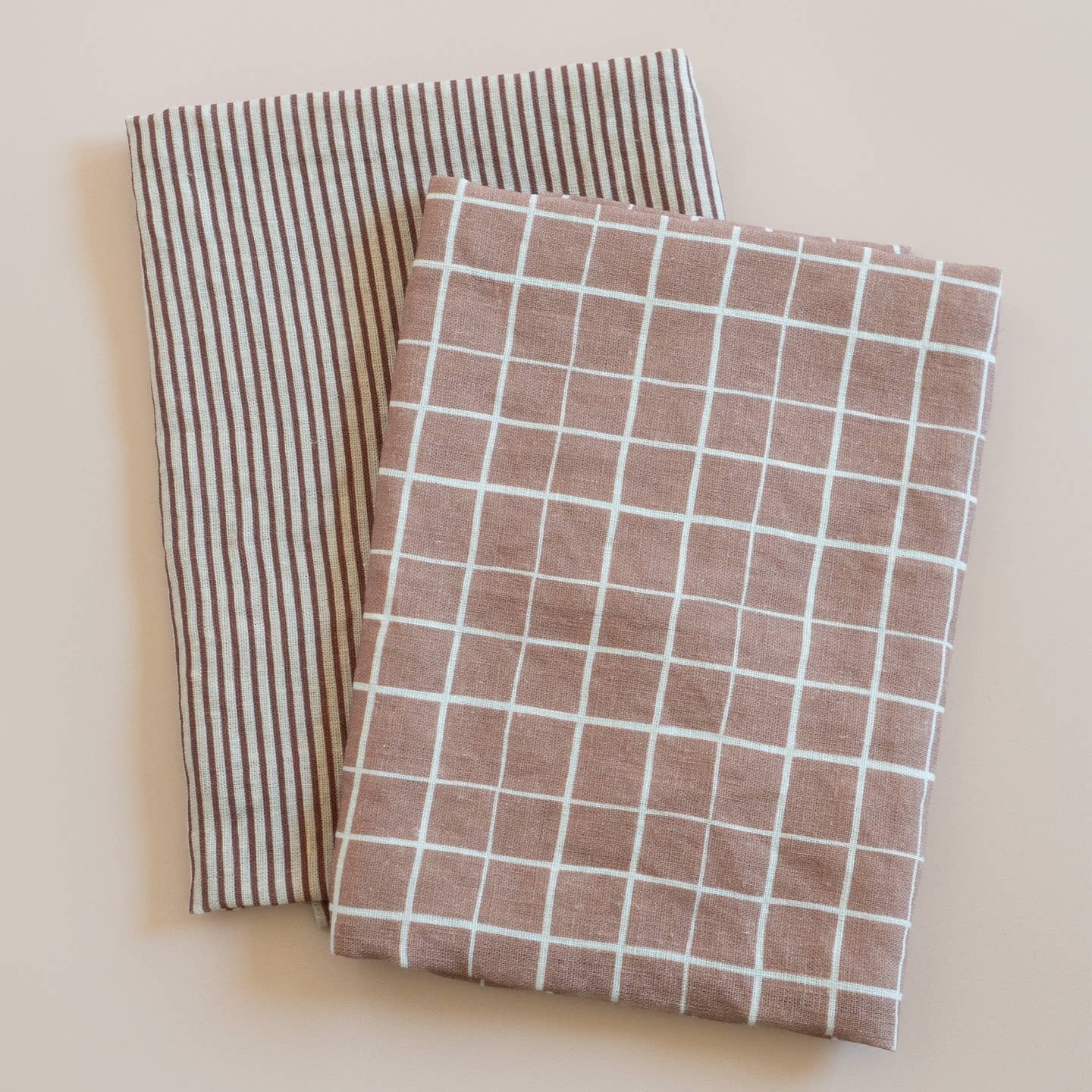 Loose Grid Mocha Linen Tea Towel