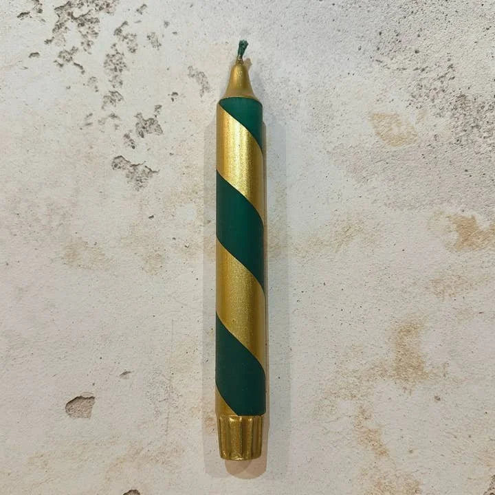 Green and Gold Spiral Taper Candle